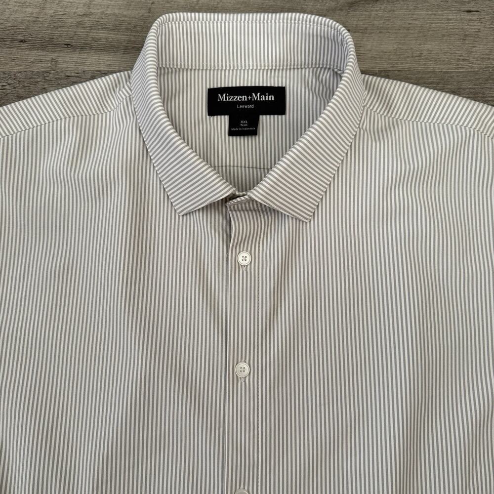 Mizzen+Main Leeward Shirt Mens XXL Trim Fit Gray Stripe Performance Stretch